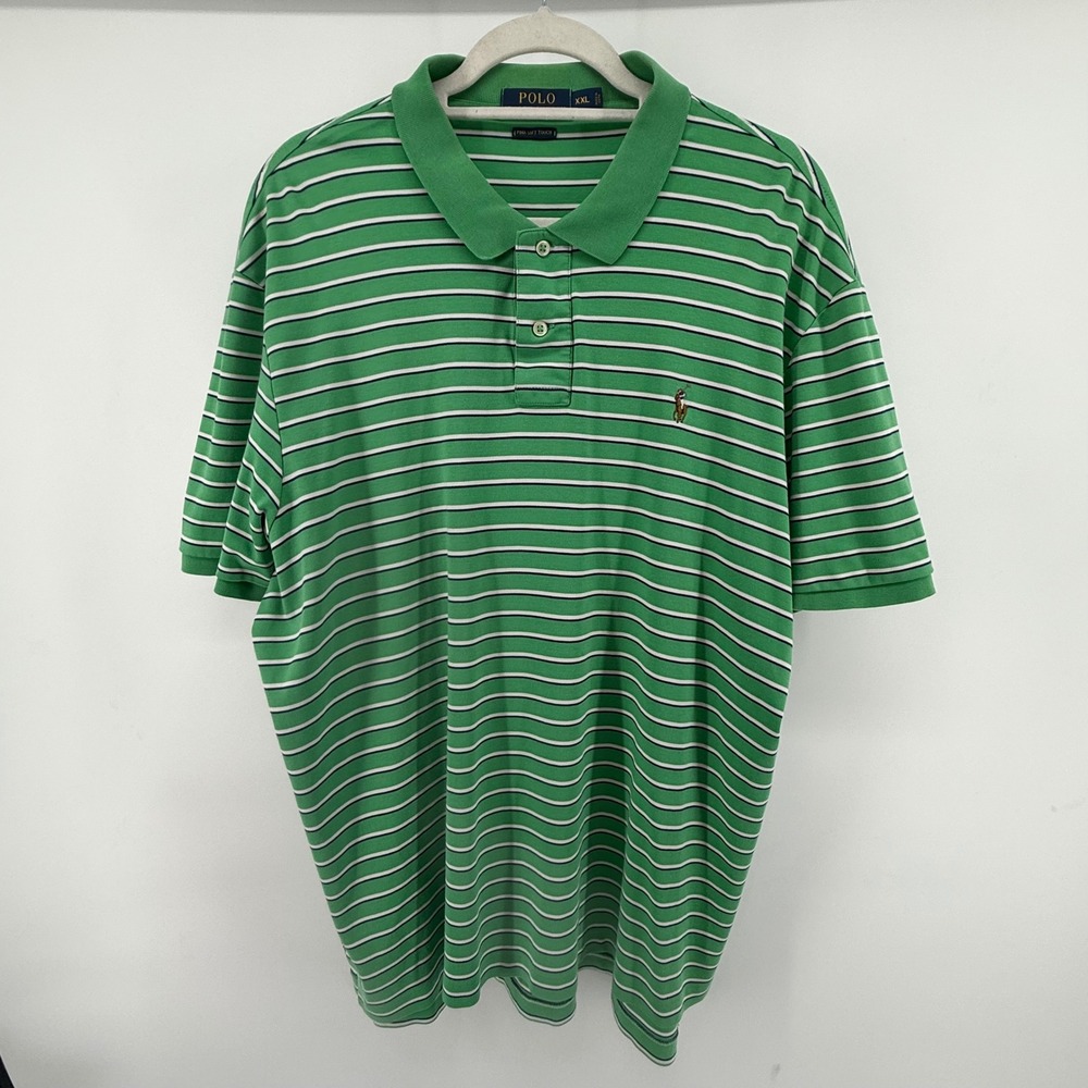 Polo Ralph Lauren Polo Shirt Size XXL Green Striped Short Sleeve Pima Soft Touch